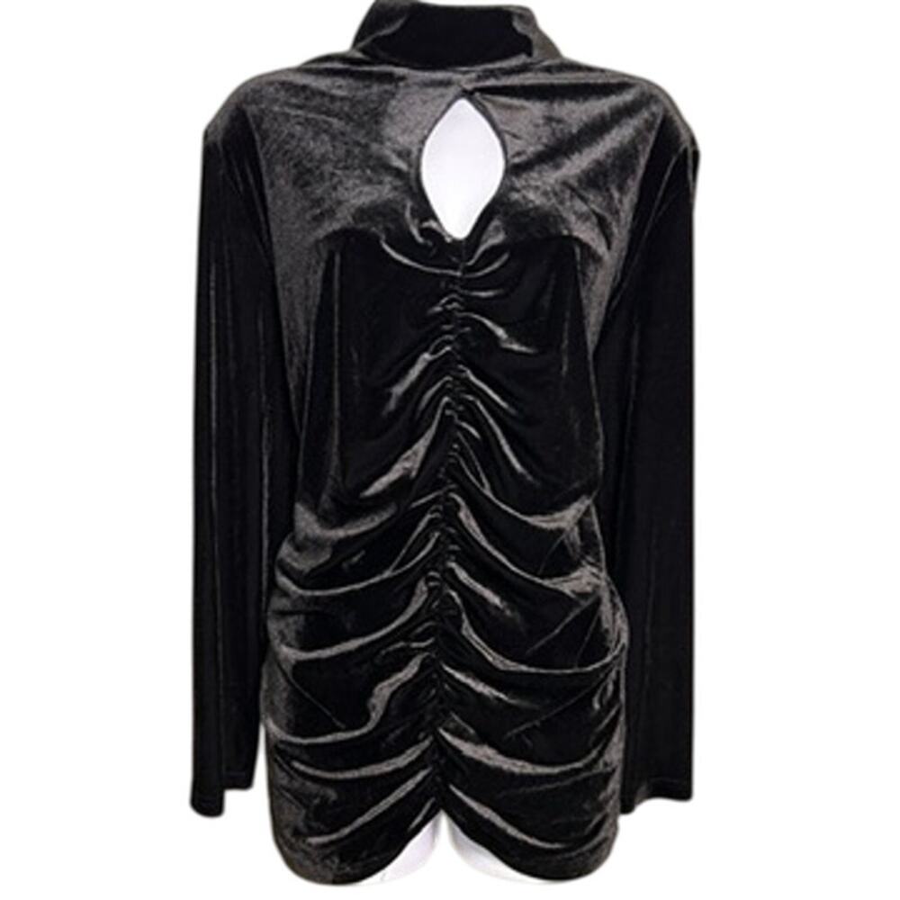 The Pyramid Collection Velvet Keyhole Blouse Womens 2X Black Witchy Fairy Goth